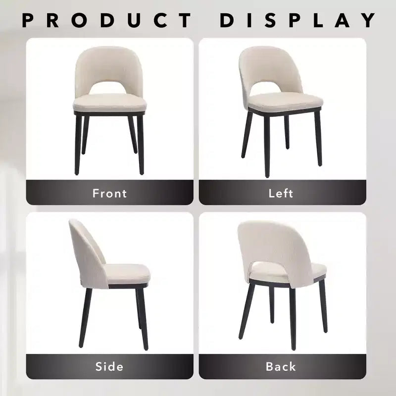 Lot de 2 chaises de salle à manger rembourrées, chaises d'appoint de cuisine modernes en tissu avec coussins épais et pieds en bois, chaises confortables avec dossier incurvé
