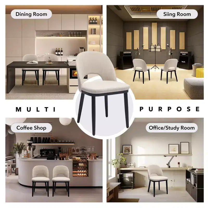 Lot de 2 chaises de salle à manger rembourrées, chaises d'appoint de cuisine modernes en tissu avec coussins épais et pieds en bois, chaises confortables avec dossier incurvé