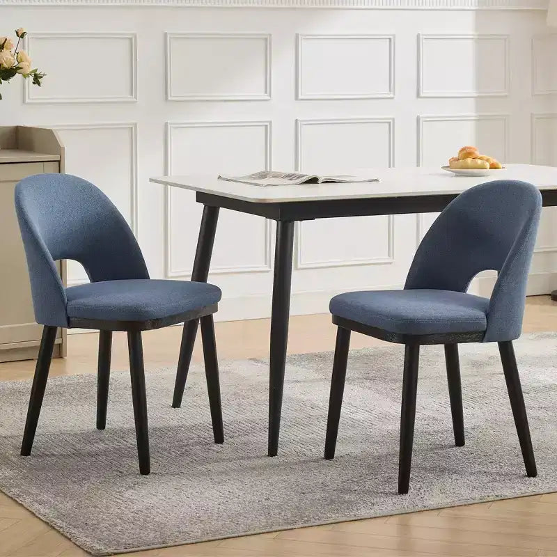 Lot de 2 chaises de salle à manger rembourrées, chaises d'appoint de cuisine modernes en tissu avec coussins épais et pieds en bois, chaises confortables avec dossier incurvé