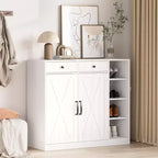 Garvee Farmhouse Shoe Cabinet with 2 Barn Doors & 2 Drawers, 7-Tier Entryway Shoe Storage Cabinet with Adjustable Shelves