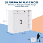 Meuble à chaussures avec 2 portes de grange et 2 tiroirs, rangement à chaussures d'entrée à 7 niveaux avec étagères réglables