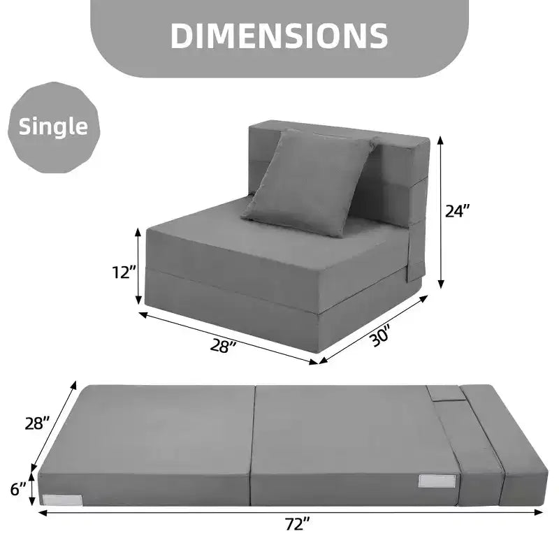 Canapé-lit pliant avec oreiller, matelas convertible, housse lavable en mousse à mémoire de forme, taille simple