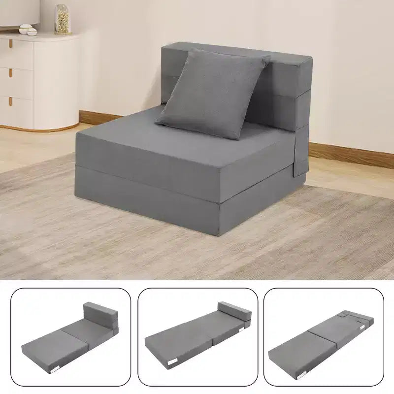 Canapé-lit pliant avec oreiller, matelas convertible, housse lavable en mousse à mémoire de forme, taille simple