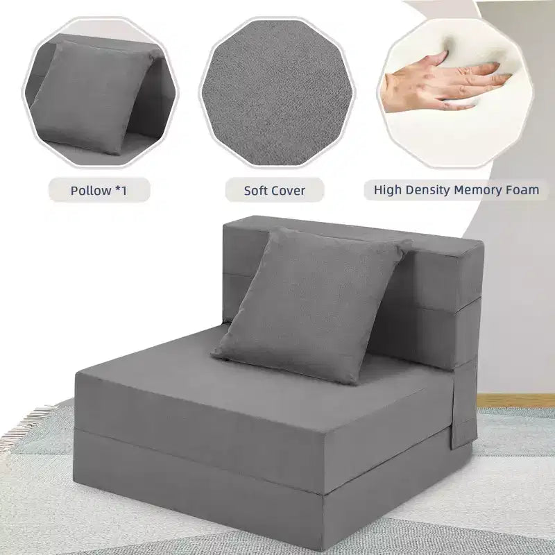 Canapé-lit pliant avec oreiller, matelas convertible, housse lavable en mousse à mémoire de forme, taille simple