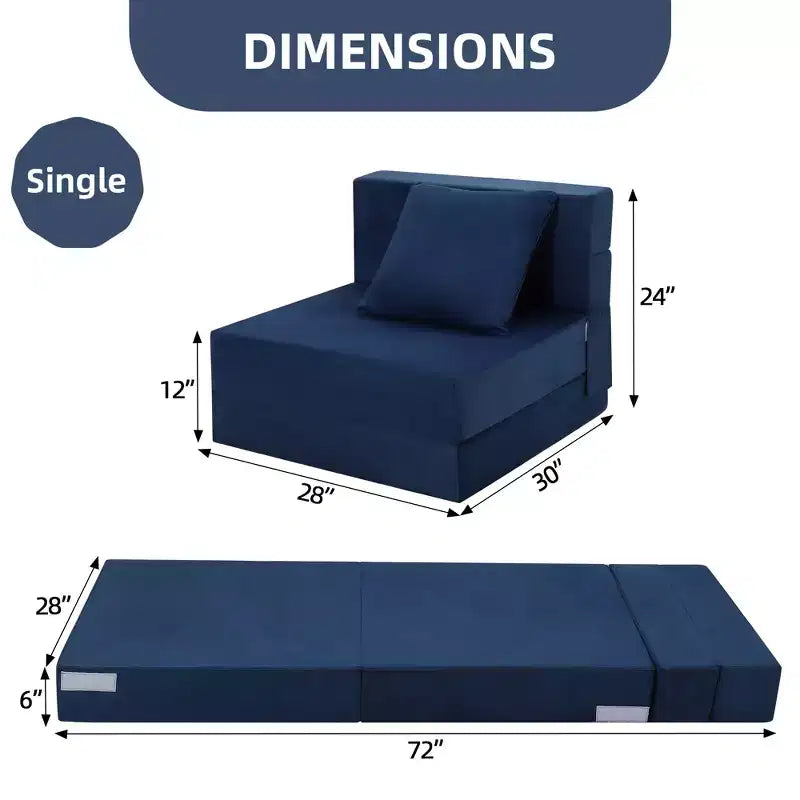 Canapé-lit pliant avec oreiller, matelas convertible, housse lavable en mousse à mémoire de forme, taille simple
