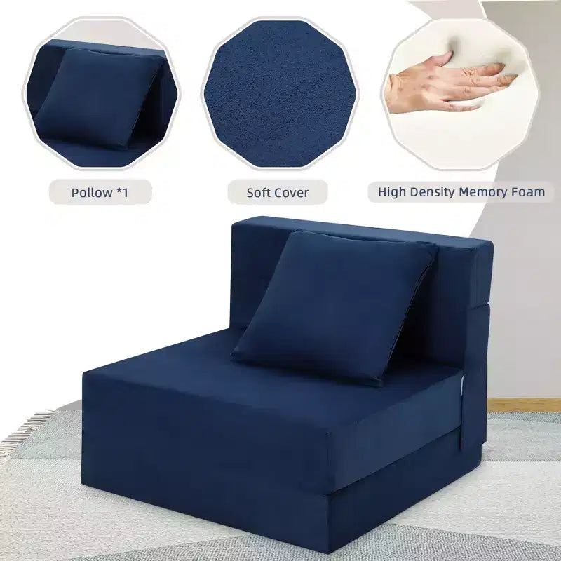 Canapé-lit pliant avec oreiller, matelas convertible, housse lavable en mousse à mémoire de forme, taille simple