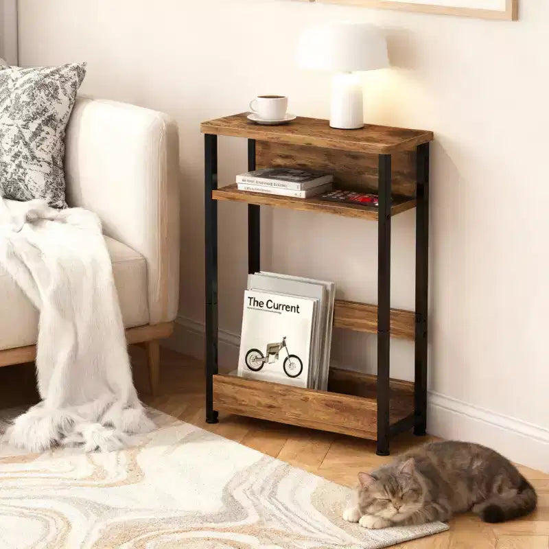 Table d'appoint étroite avec étagère de rangement