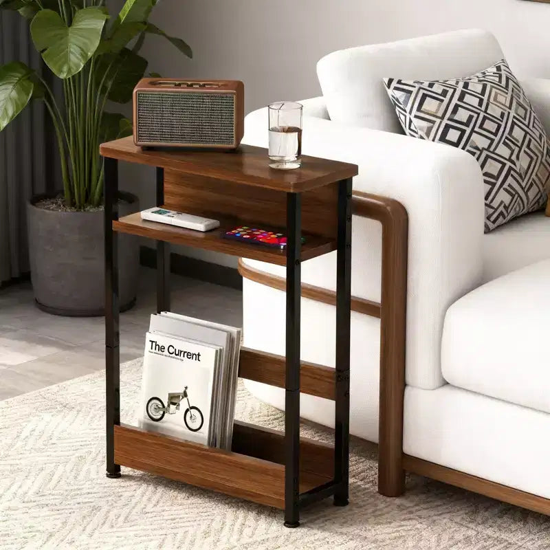 Table d'appoint étroite avec étagère de rangement