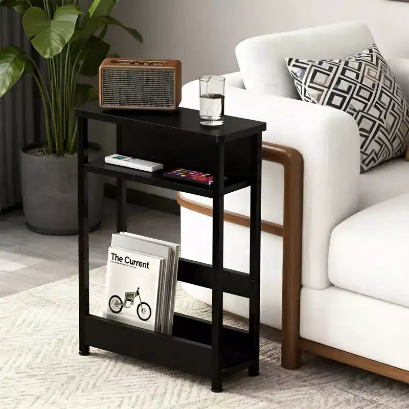 Table d'appoint étroite avec étagère de rangement