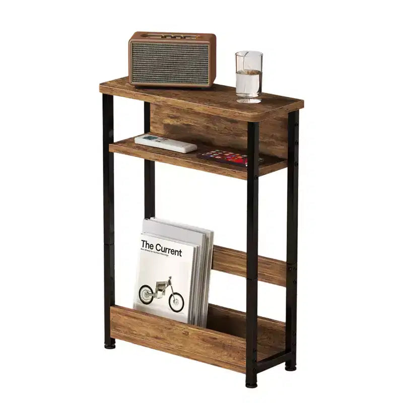 Table d'appoint étroite avec étagère de rangement