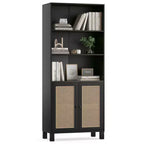 Grande bibliothèque à 5 niveaux avec portes en rotin, étagères de rangement en bois pour bibliothèque, salon, chambre, bureau à domicile
