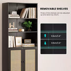 Grande bibliothèque à 5 niveaux avec portes en rotin, étagères de rangement en bois pour bibliothèque, salon, chambre, bureau à domicile