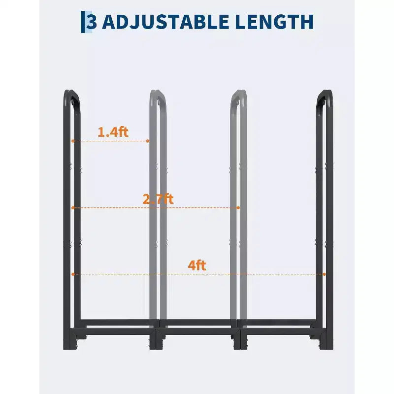 Support de bûches 1,20 m, porte-bûches en acier, organiseur de rangement de bois, empileur de bois réglable