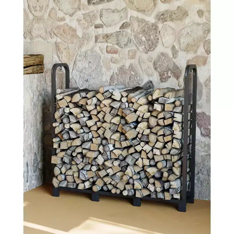 Support de bûches 1,20 m, porte-bûches en acier, organiseur de rangement de bois, empileur de bois réglable
