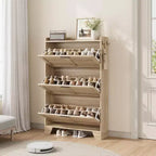 Meuble à chaussures étroit 3 tiroirs avec portes ventilées et crochets - Organisateur de rangement gain de place pour l'entrée
