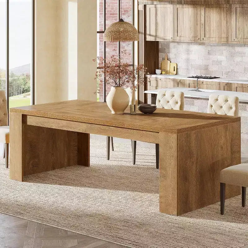 Table à manger rectangulaire de 180 cm pour 6-8 personnes, table de cuisine en bois de style rustique, grand meuble de salle à manger pour cuisine, salon