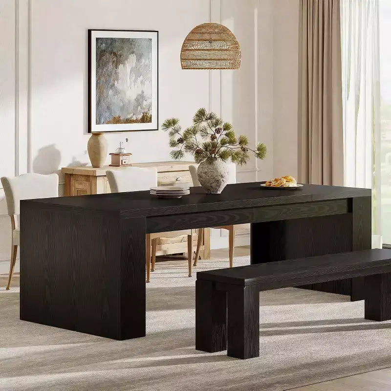 Table à manger rectangulaire de 180 cm pour 6-8 personnes, table de cuisine en bois de style rustique, grand meuble de salle à manger pour cuisine, salon