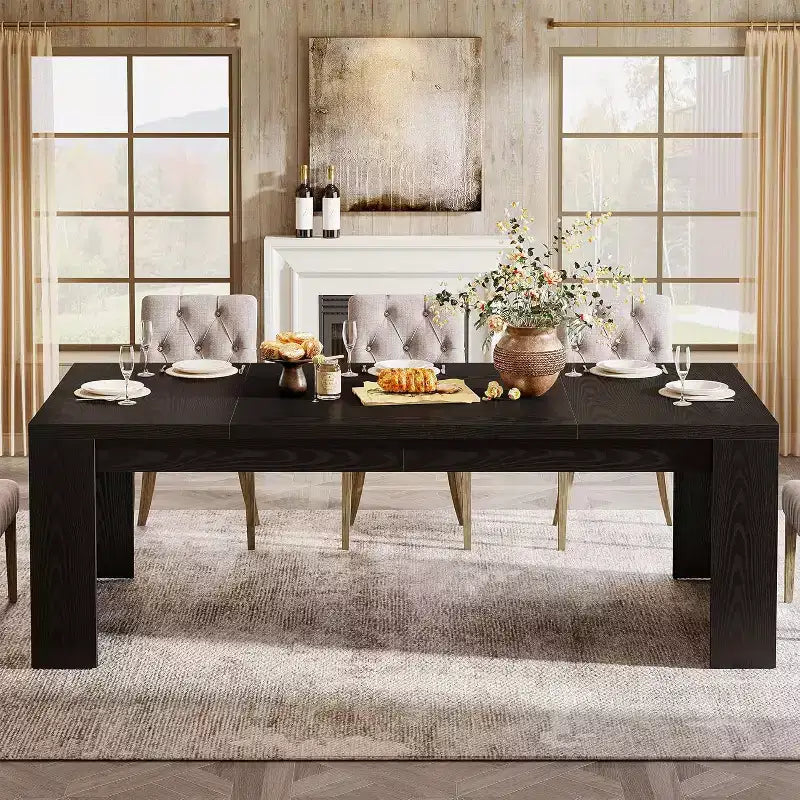 Table à manger rectangulaire de 180 cm pour 6-8 personnes, table de cuisine en bois de style rustique, grand meuble de salle à manger pour cuisine, salon