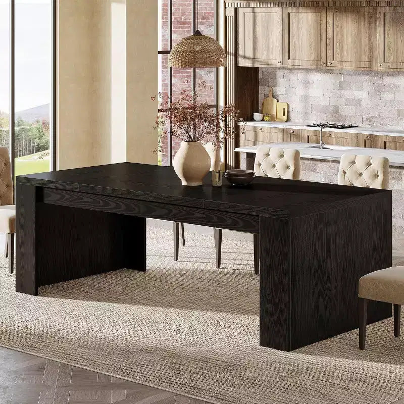Table à manger rectangulaire de 180 cm pour 6-8 personnes, table de cuisine en bois de style rustique, grand meuble de salle à manger pour cuisine, salon