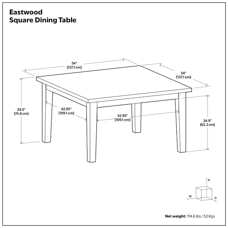 Table à manger carrée contemporaine de 54 x 54 pouces en noyer