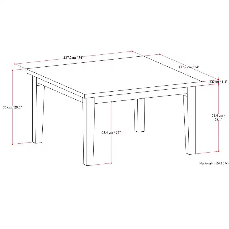 Table à manger carrée contemporaine de 54 x 54 pouces en noyer