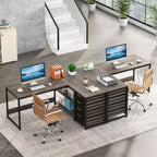 Bureau d'ordinateur en L de 150 cm avec tiroirs de rangement et étagères, bureau d'angle réversible pour bureau à domicile, gris