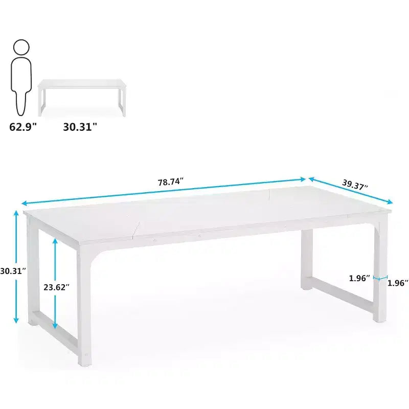 Bureau d'ordinateur moderne, grand bureau de direction de 200 x 100 cm, table d'ordinateur, bureau d'étude, poste de travail pour bureau à domicile, blanc