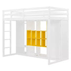 Lit mezzanine en bois avec armoire, étagères et placard