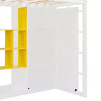 Lit mezzanine en bois avec armoire, étagères et placard