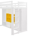 Lit mezzanine en bois avec armoire, étagères et placard