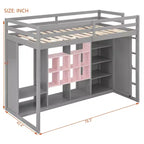 Lit mezzanine en bois avec armoire, étagères et placard