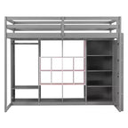 Lit mezzanine en bois avec armoire, étagères et placard