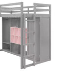 Lit mezzanine en bois avec armoire, étagères et placard