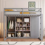 GDFStudio Donahue Wood Loft Bed with Wardrobe, shelves and Cabinet