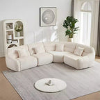 Clihome 123.2 Chenille Cloud Sectional Sofa, Modern Luxury Curved Sofa with 4 Pillows