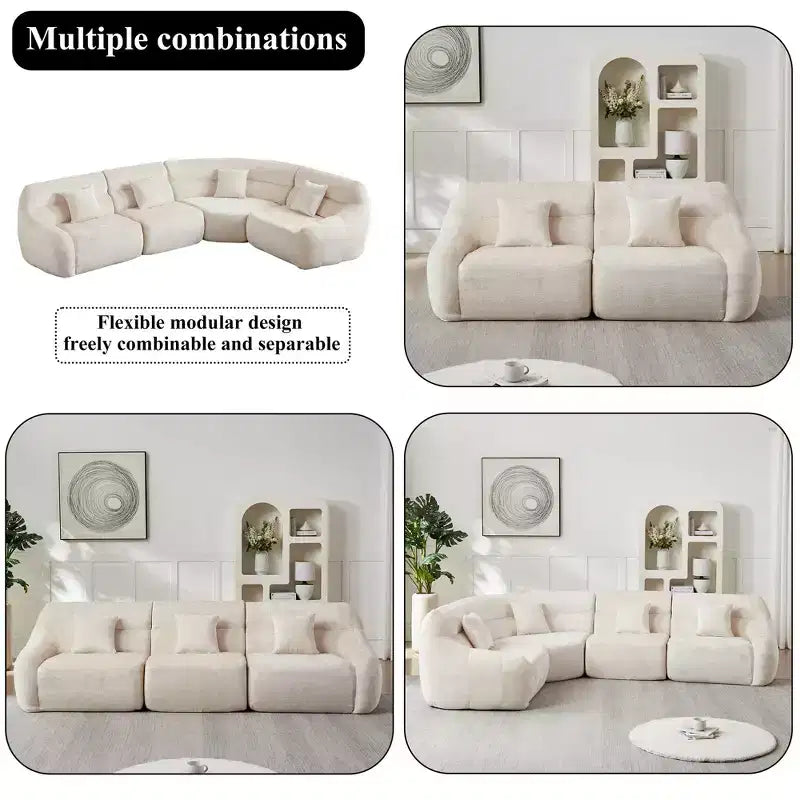 Canapé d'angle nuage en chenille de 3,13 m, canapé incurvé de luxe moderne avec 4 oreillers