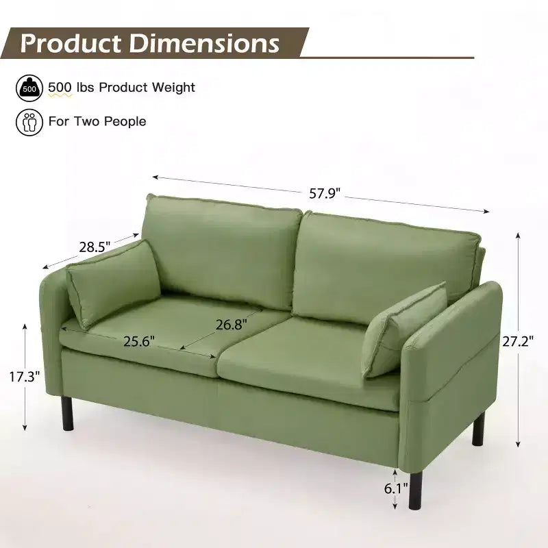 Canapé Loveseat en Velours de 57,9", Causeuse Rembourrée avec 2 Coussins Extra Doux et Rangement Latéral Pratique, Deux Places Confortables et Élégantes