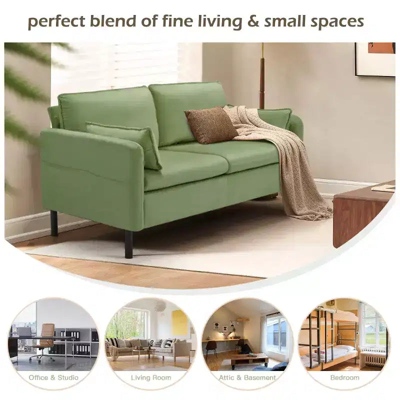 Canapé Loveseat en Velours de 57,9", Causeuse Rembourrée avec 2 Coussins Extra Doux et Rangement Latéral Pratique, Deux Places Confortables et Élégantes