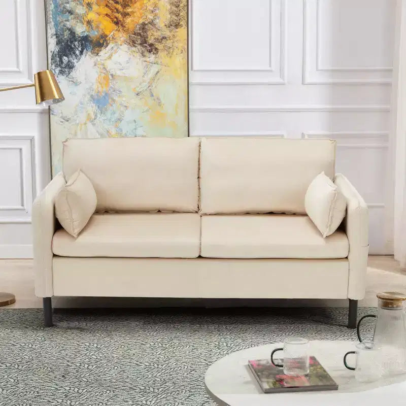 Canapé Loveseat en Velours de 57,9", Causeuse Rembourrée avec 2 Coussins Extra Doux et Rangement Latéral Pratique, Deux Places Confortables et Élégantes
