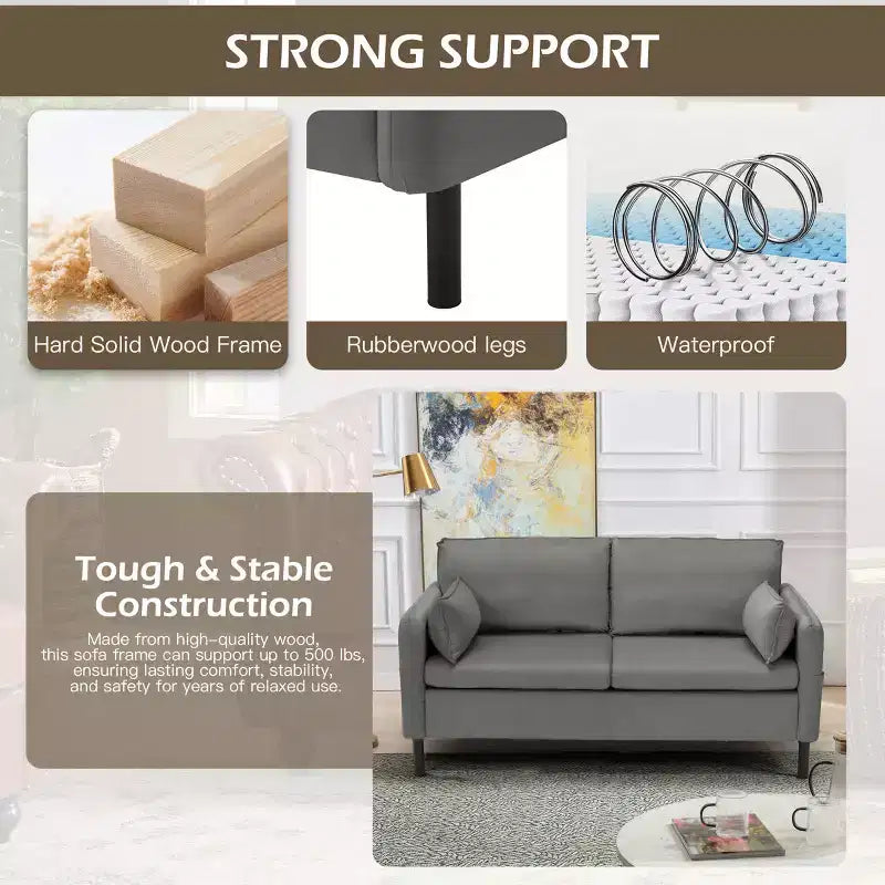 Canapé Loveseat en Velours de 57,9", Causeuse Rembourrée avec 2 Coussins Extra Doux et Rangement Latéral Pratique, Deux Places Confortables et Élégantes