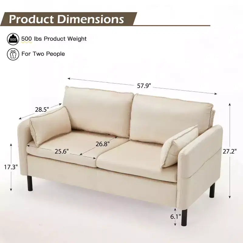 Canapé Loveseat en Velours de 57,9", Causeuse Rembourrée avec 2 Coussins Extra Doux et Rangement Latéral Pratique, Deux Places Confortables et Élégantes