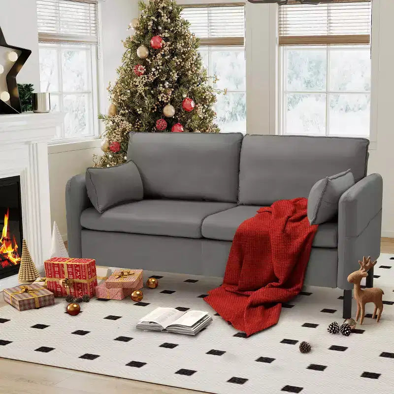 Canapé Loveseat en Velours de 57,9", Causeuse Rembourrée avec 2 Coussins Extra Doux et Rangement Latéral Pratique, Deux Places Confortables et Élégantes