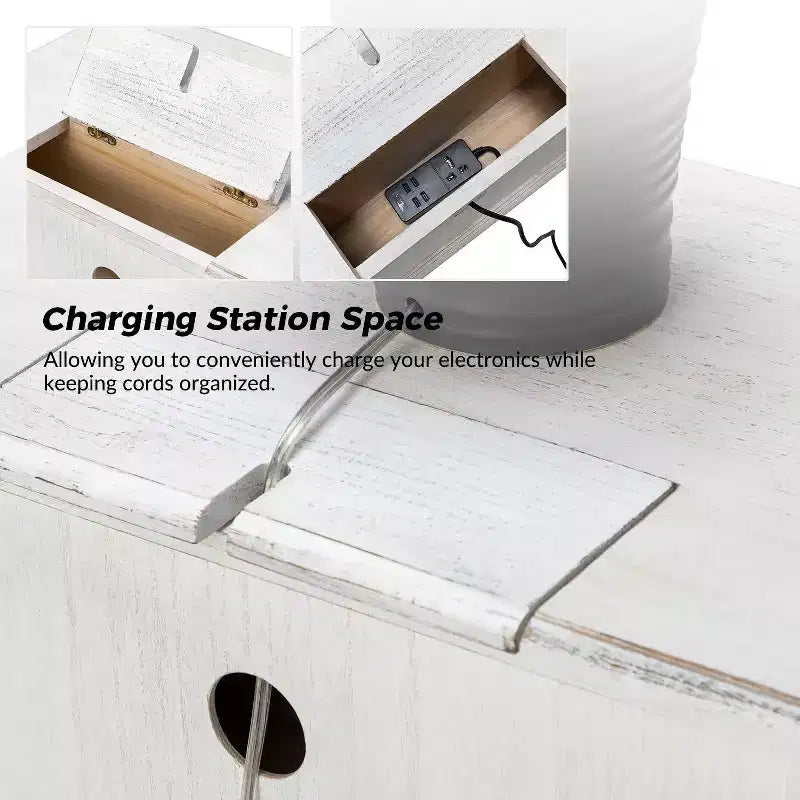 Table d'appoint à 2 tiroirs de 24 po avec station de recharge, bleue