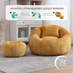 Pouf Géant Moderne, Fauteuil Rond Confortable pour Adultes avec Repose-pieds, Fauteuil de Lecture Individuel Relaxant avec Oreiller pour Salon, Chambre