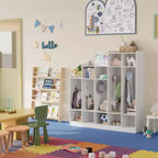 Vestiaire de classe à 5 sections avec 9 casiers et 10 crochets, organisateur de rangement pour enfants en crèche, maternelle, maison, bois naturel