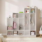 Vestiaire de classe à 5 sections avec 9 casiers et 10 crochets, organisateur de rangement pour enfants en crèche, maternelle, maison, bois naturel