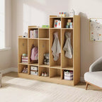 Vestiaire de classe à 5 sections avec 9 casiers et 10 crochets, organisateur de rangement pour enfants en crèche, maternelle, maison, bois naturel