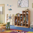 Vestiaire de classe à 5 sections avec 9 casiers et 10 crochets, organisateur de rangement pour enfants en crèche, maternelle, maison, bois naturel