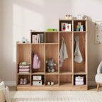 Vestiaire de classe à 5 sections avec 9 casiers et 10 crochets, organisateur de rangement pour enfants en crèche, maternelle, maison, bois naturel