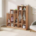 Vestiaire de classe à 5 sections avec 9 casiers et 10 crochets, organisateur de rangement pour enfants en crèche, maternelle, maison, bois naturel